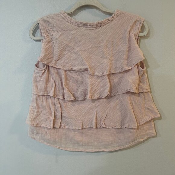 AMO Cotton Texture Ruffled Tank Light Oversized Pink Sleeveless Top Size Medium - Picture 6 of 6